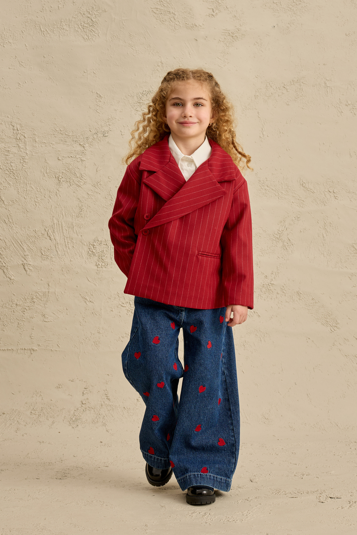 Fahhar Kids Geniş Yaka Çizgili Blazer Ceket Kırmızı fotoğrafı 7 (önizleme)