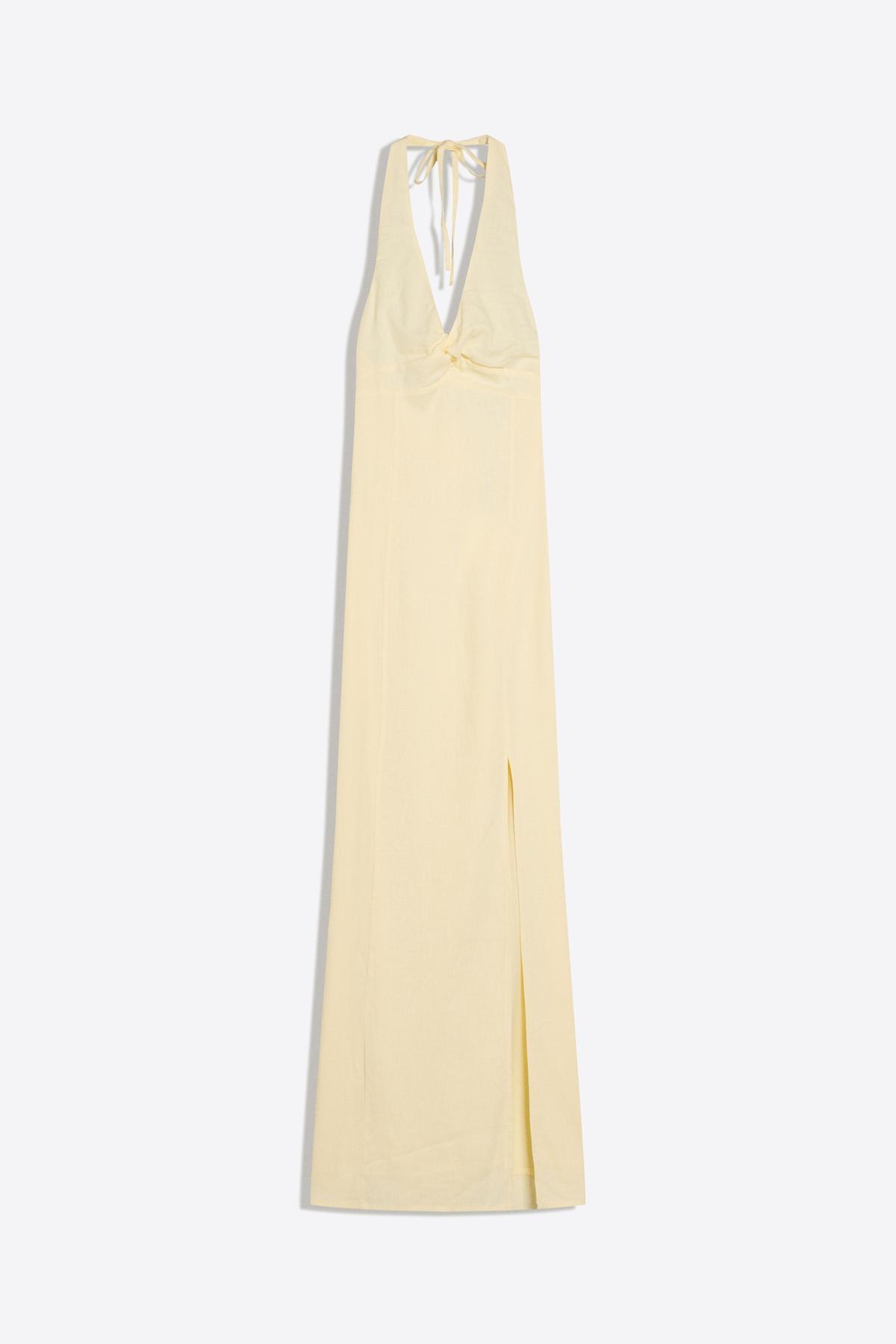 Bershka  Ketenli halter midi elbise - Görsel 2