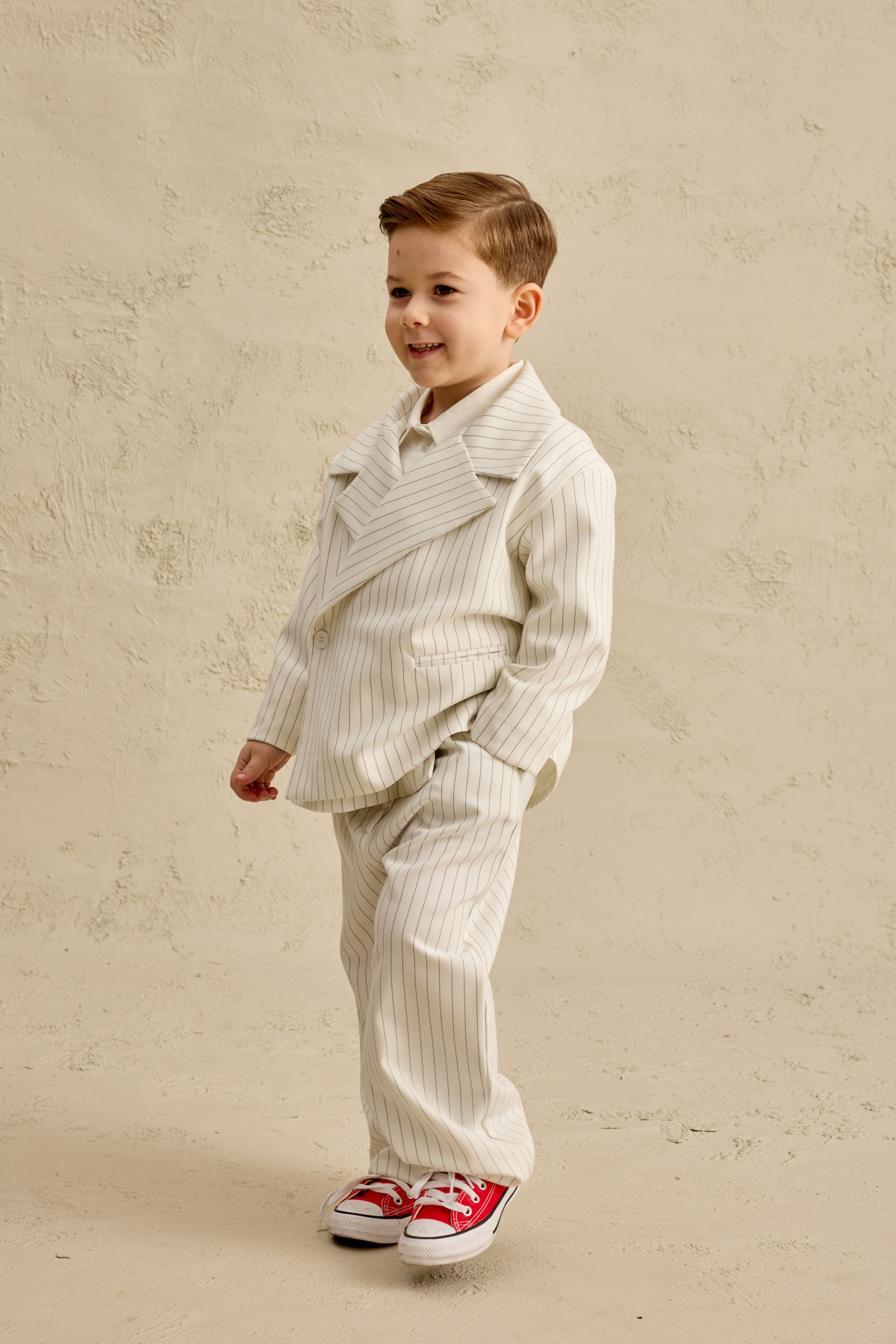 Fahhar Kids Geniş Yaka Çizgili Blazer Ceket Ekru fotoğrafı 6 (önizleme)