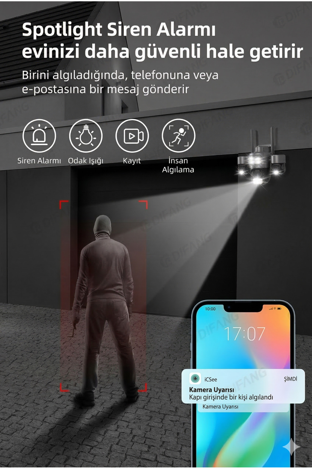 15MP Ultra HD 4K Üç Lensli Dış Mekan Güvenlik Kamerası - 10X Zoom Akıllı Takip ve Renkli Gece Görüşü