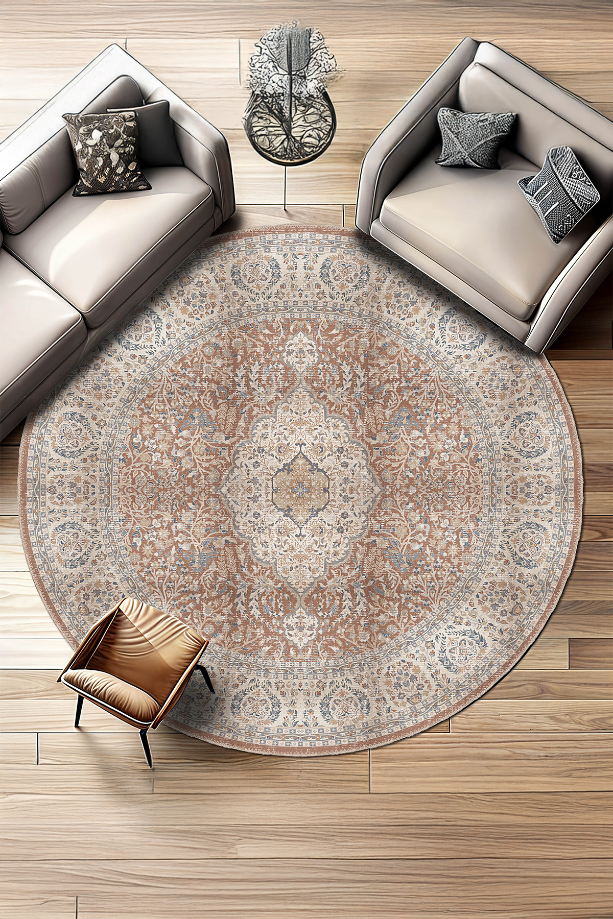 Old Patterned Chenille Non-Slip Floor Living Room Kitchen Carpet Round Runner