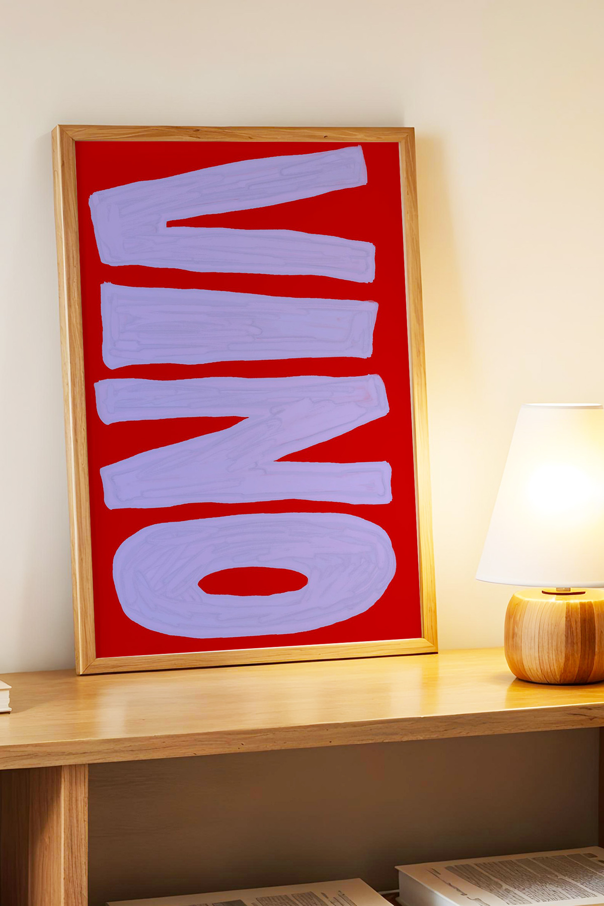 VINO Yazılı Şarap Tablosu Modern Kırmızı Mutfak Poster Duvar Dekoru Çerçevesiz