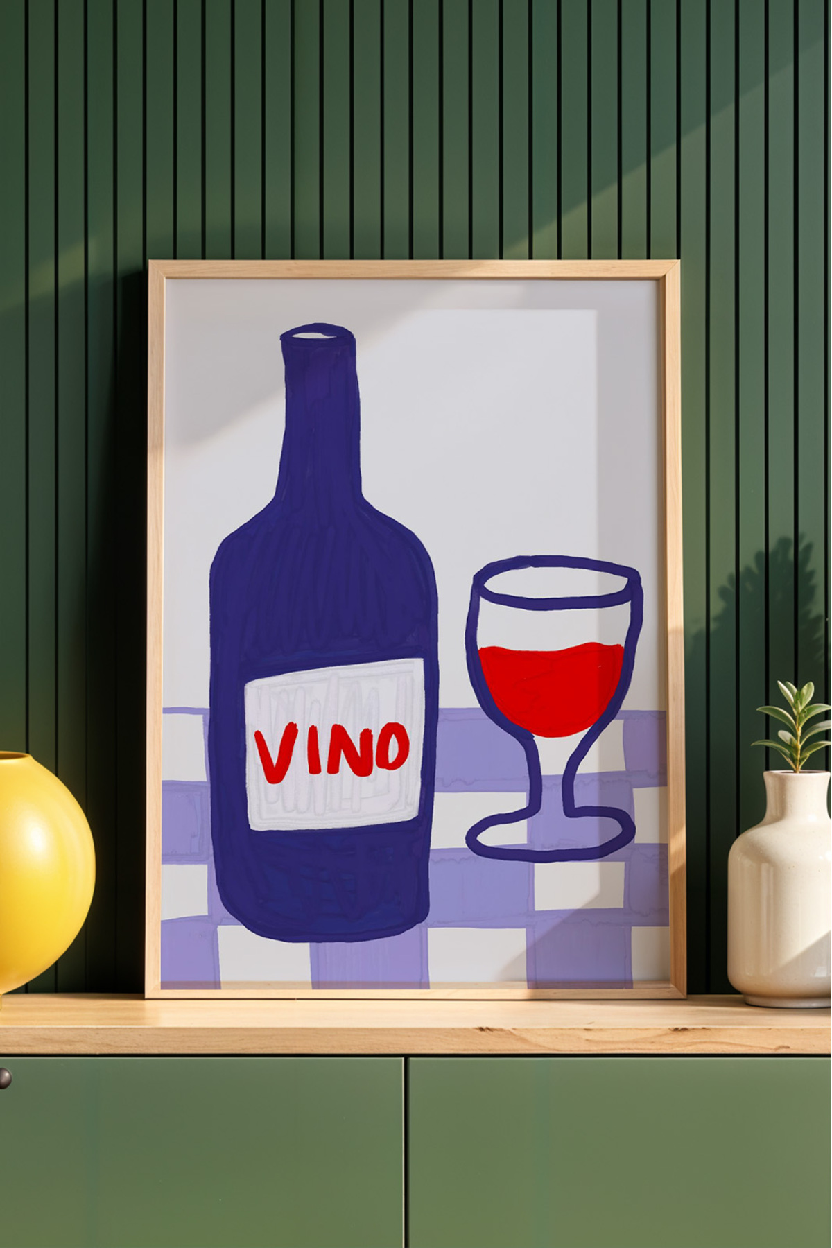 Şarap Şişesi ve Kadeh Tablo Modern Mutfak Poster VINO Yazılı Duvar Dekoru Çerçevesiz