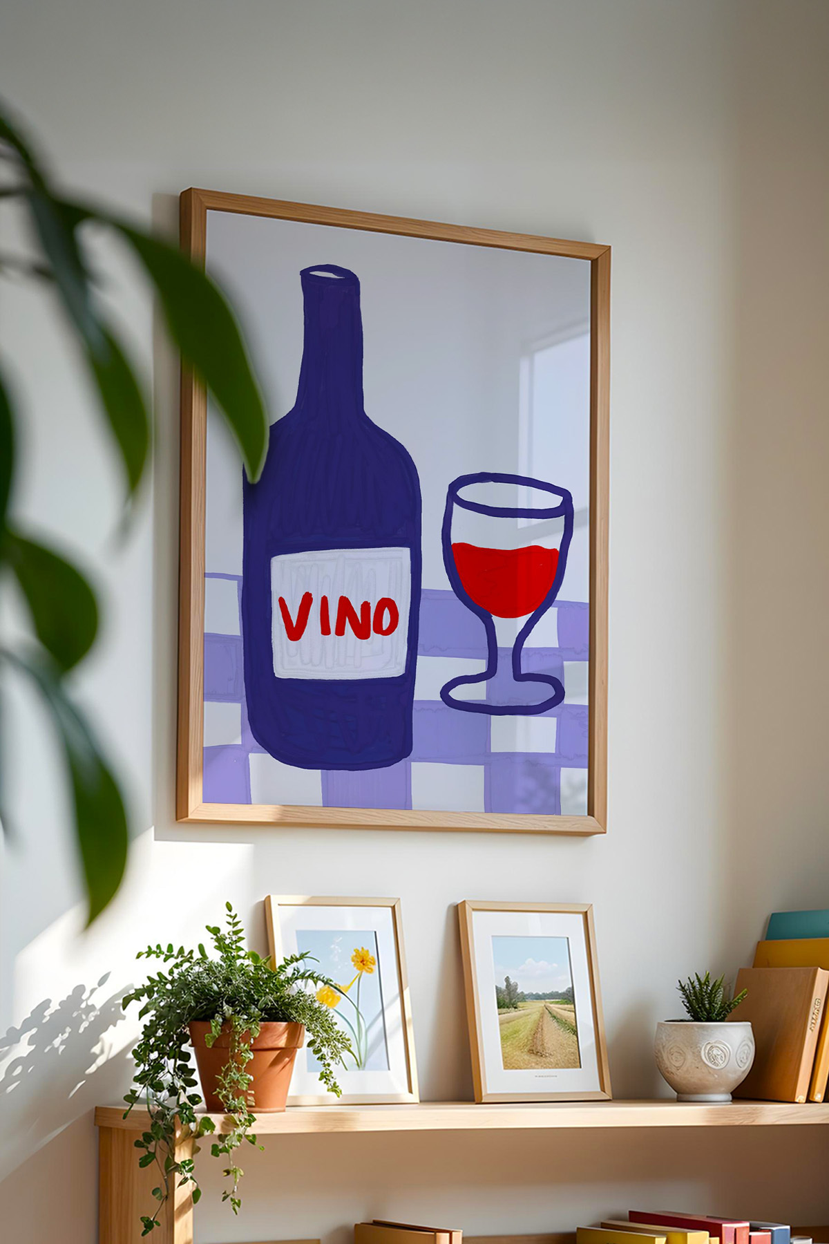 Şarap Şişesi ve Kadeh Tablo Modern Mutfak Poster VINO Yazılı Duvar Dekoru Çerçevesiz