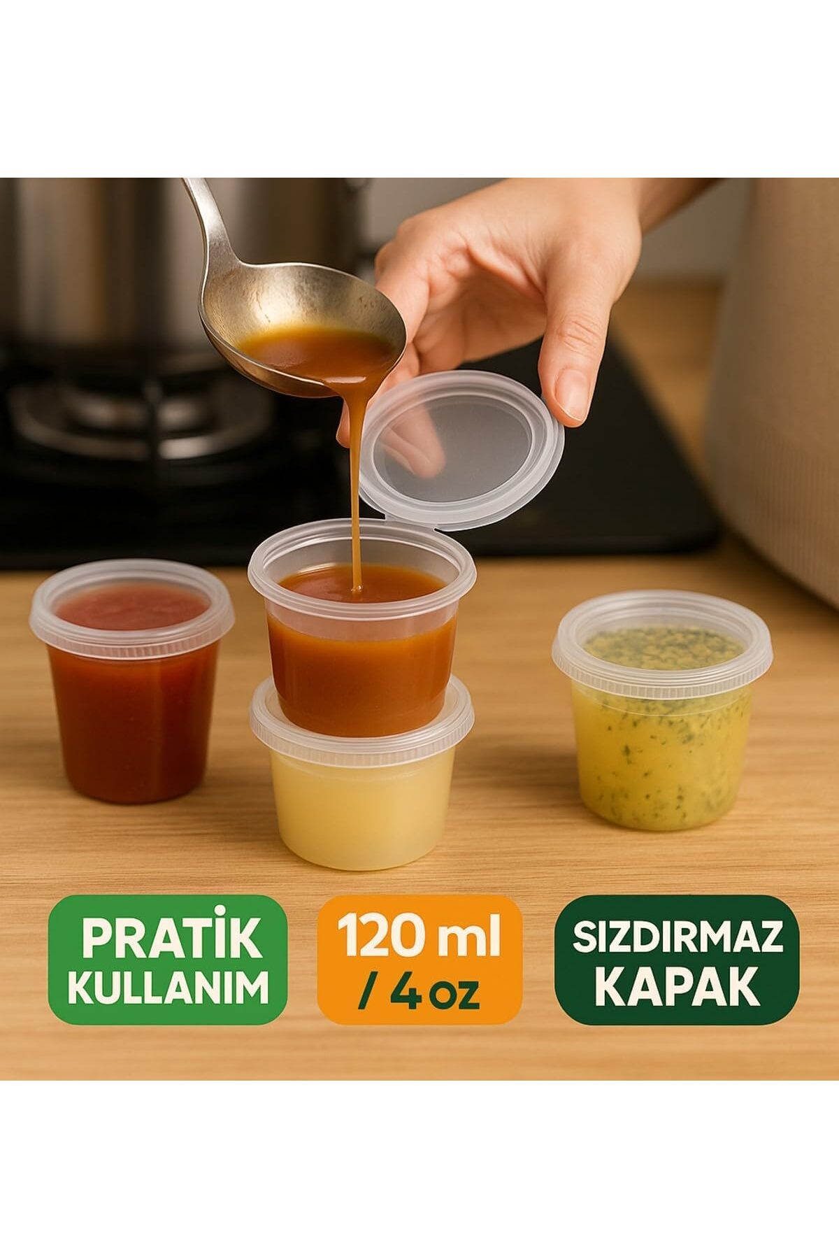 50 Adet Sızdırmaz 120 ml Mini Saklama Kabı Sosluk Buzluk Kabı, Et Suyu, Kemik Suyu, Sos Kabı — Koksal Pack — Buzdolabı Poşeti