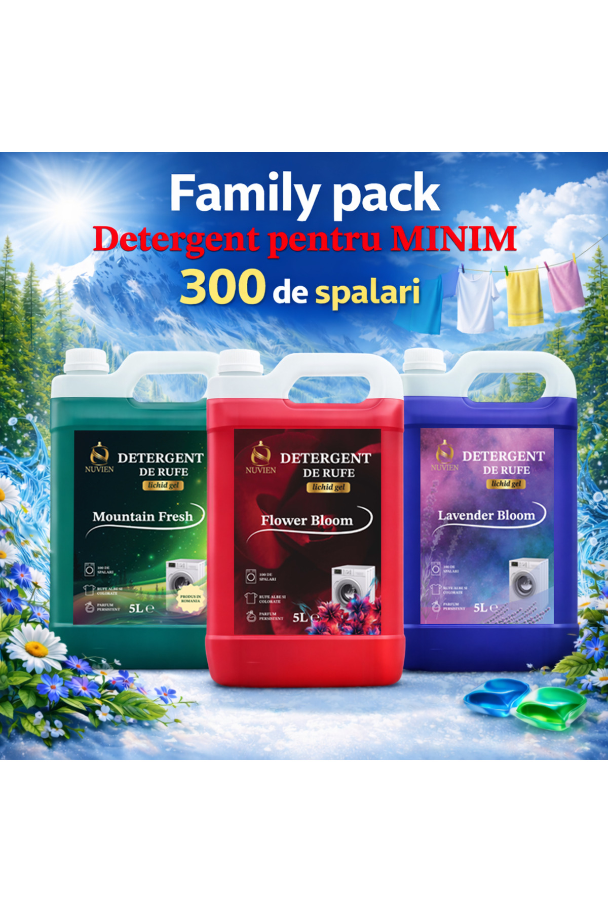 Nuvien Family pack mix Detergent Mountain Fresh 3 x 5L bicarbonat