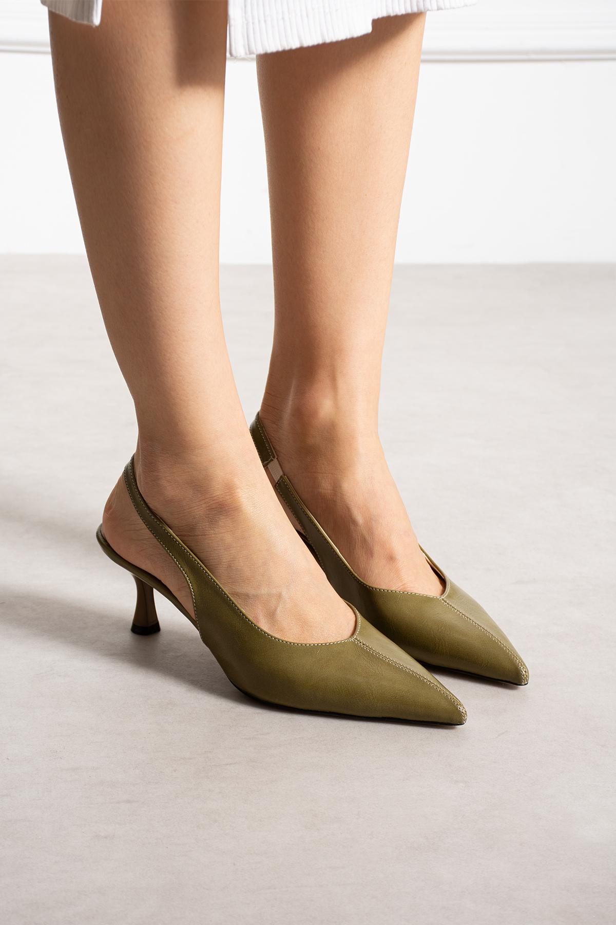 DESPİNA  CARİSO Kadın Açık Yeşil Topuklu Ayakkabı – Sivri Burun Kısa Topuk Şık Günlük Ayakkabı - Görsel 2