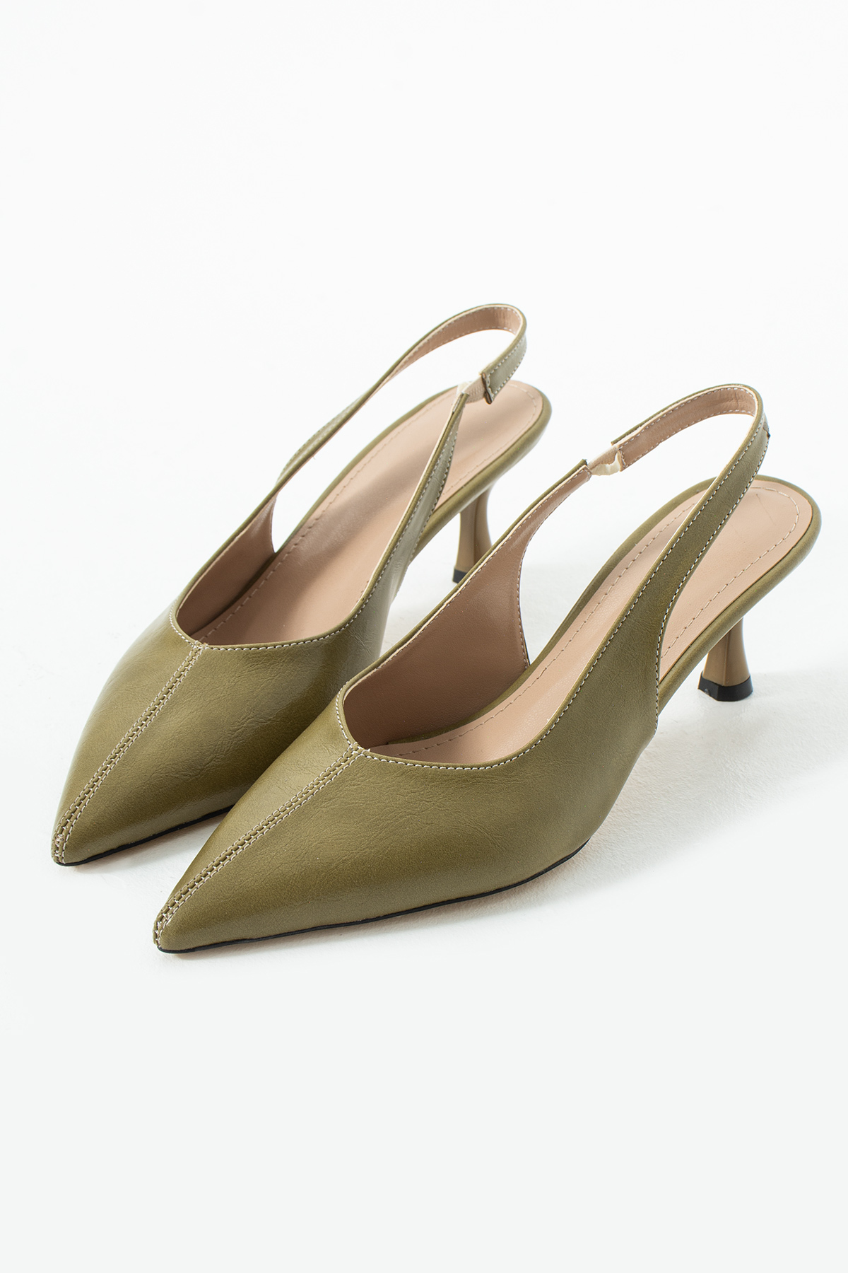 DESPİNA  CARİSO Kadın Açık Yeşil Topuklu Ayakkabı – Sivri Burun Kısa Topuk Şık Günlük Ayakkabı - Görsel 4