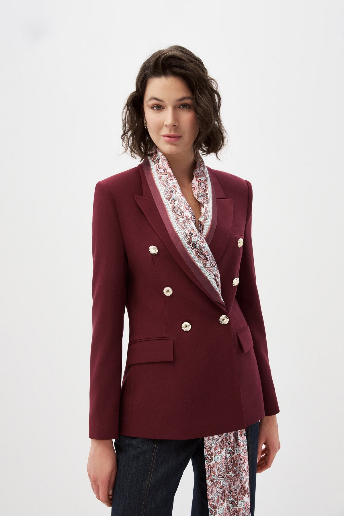 shnwomen Bordo Fularlı Blazer Ceket görsel 3