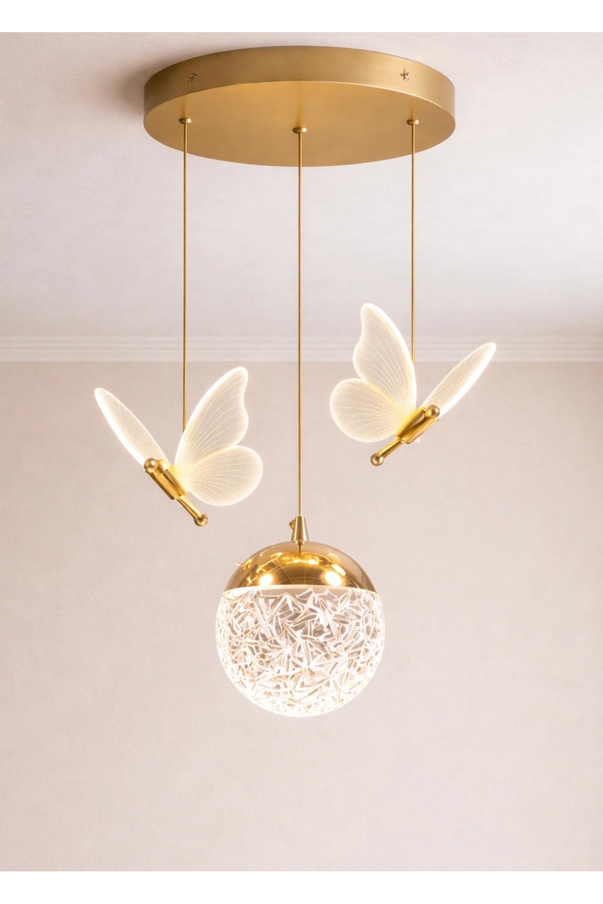 Jolin Chandelier Gold Yellow Power Led Pendant Living Room Chandelier Daylight Light Butterfly and Globe