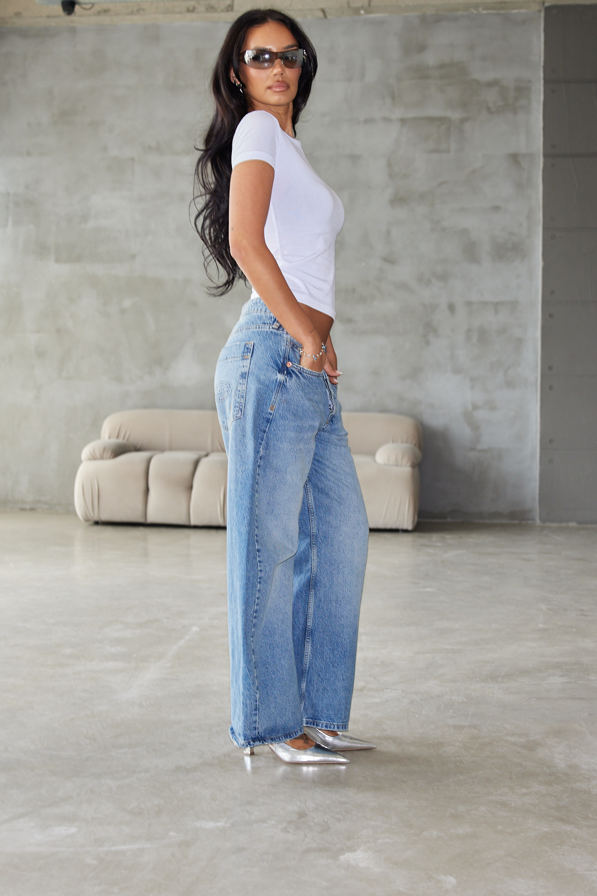 South Coast  Düşük Bel Bol Paça Jean - Görsel 4