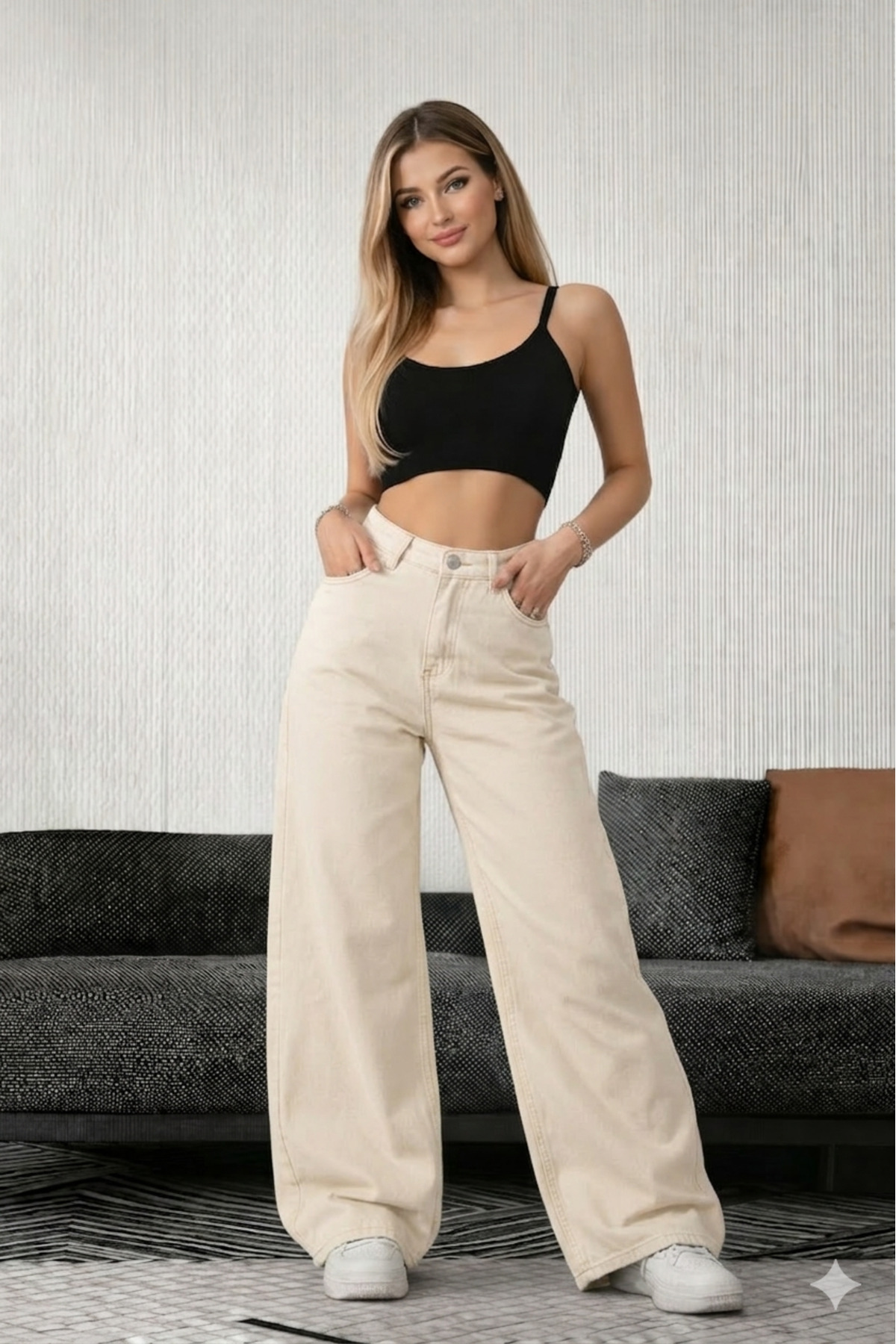 LAYAL MY BEAUTY Kadın Palazzo Salaş Rahat Kesim Likralı Yüksek Bel Jeans Kot Pantolon Yeni Sezon görsel 3