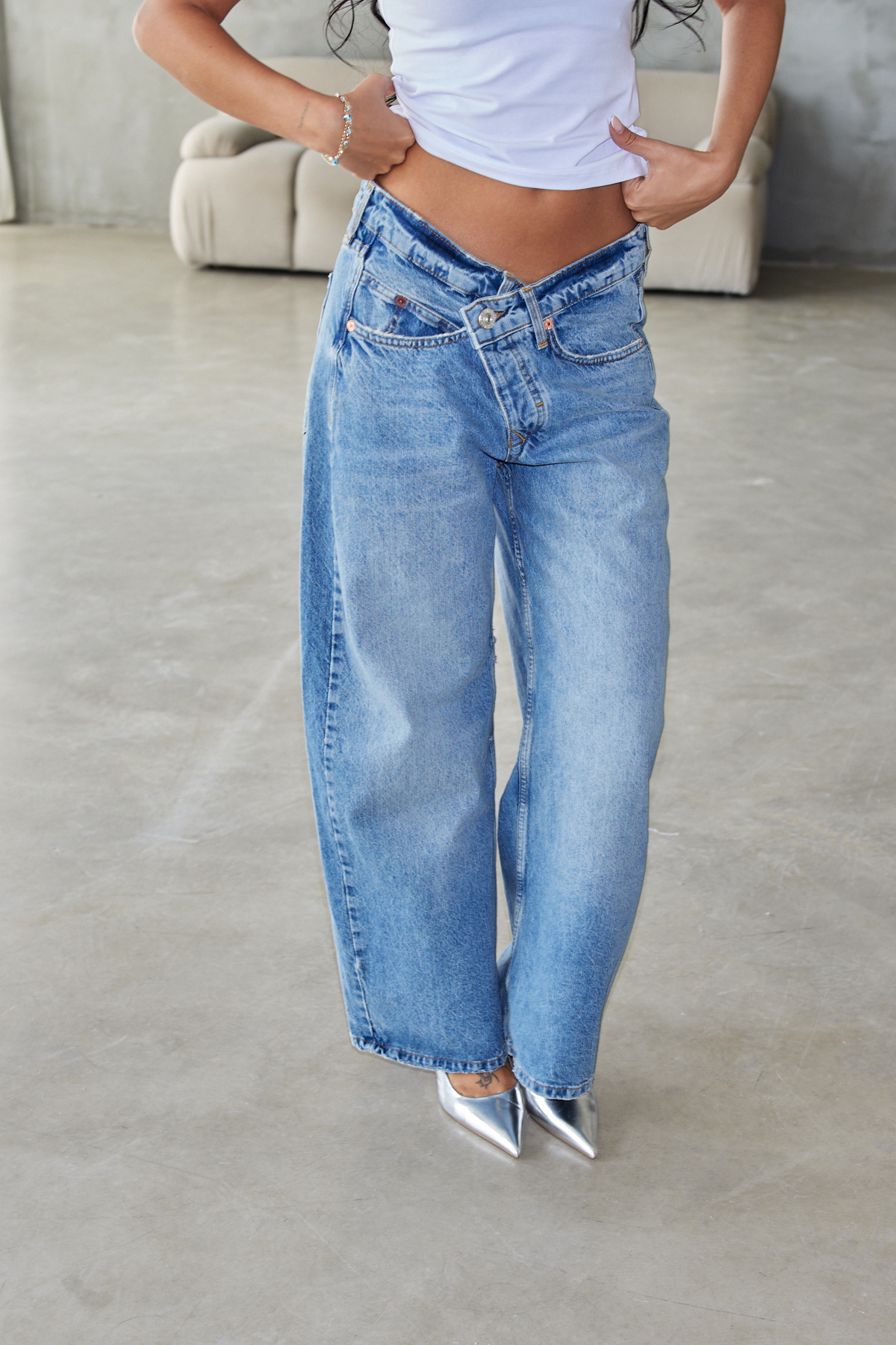 South Coast  Düşük Bel Bol Paça Jean - Görsel 3