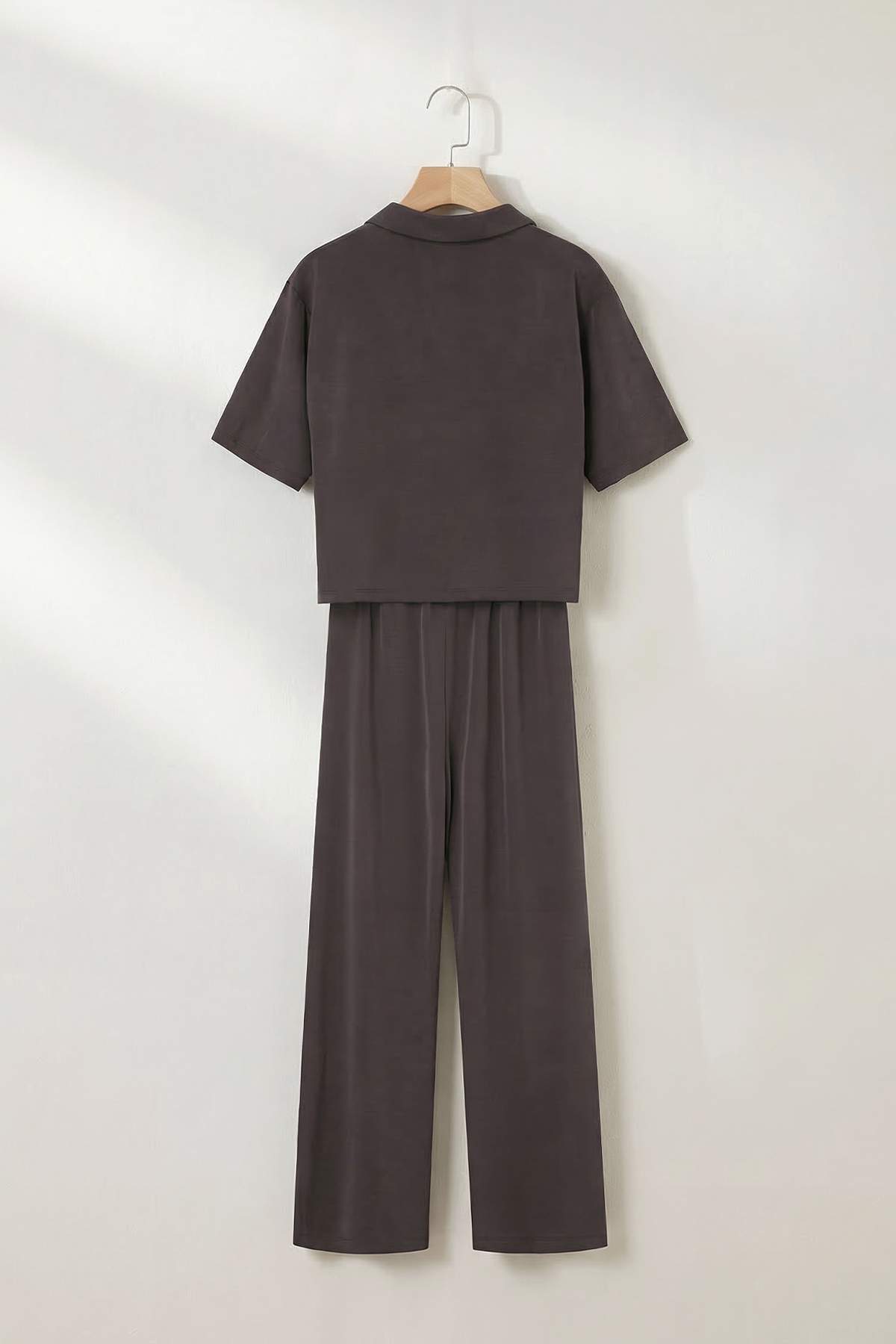 Trendyolmilla  Kahverengi Polo Yaka Rahat Kalıp Modal Pike Alt - Üst Takım TDRSS26AU00020 - Görsel 5