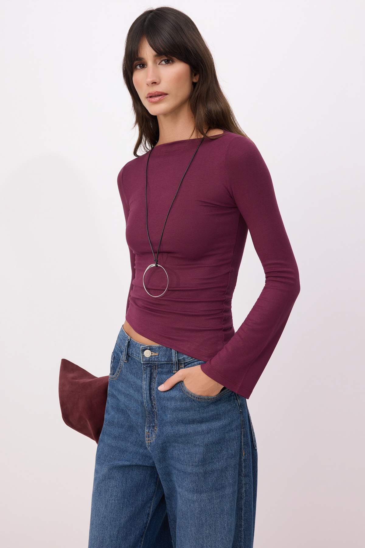 Trendyolmilla Mürdüm Düz Fitted Kayık Yaka Kolsuz Premium Yumuşak Örme Bluz TWOSS26BZ00343