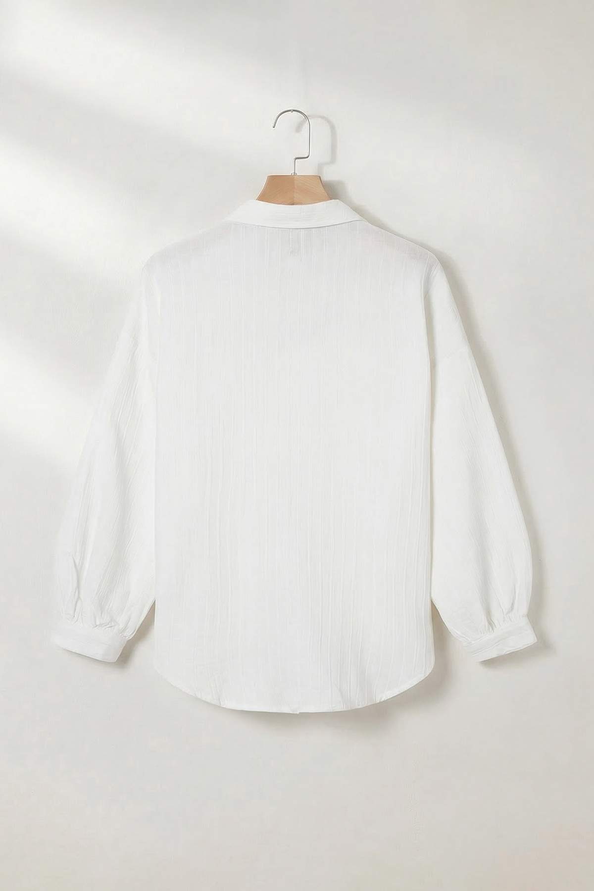 Trendyolmilla  Beyaz Oversize Geniş Kollu Pamuklu Gömlek TDRSS26GO00029 - Görsel 5