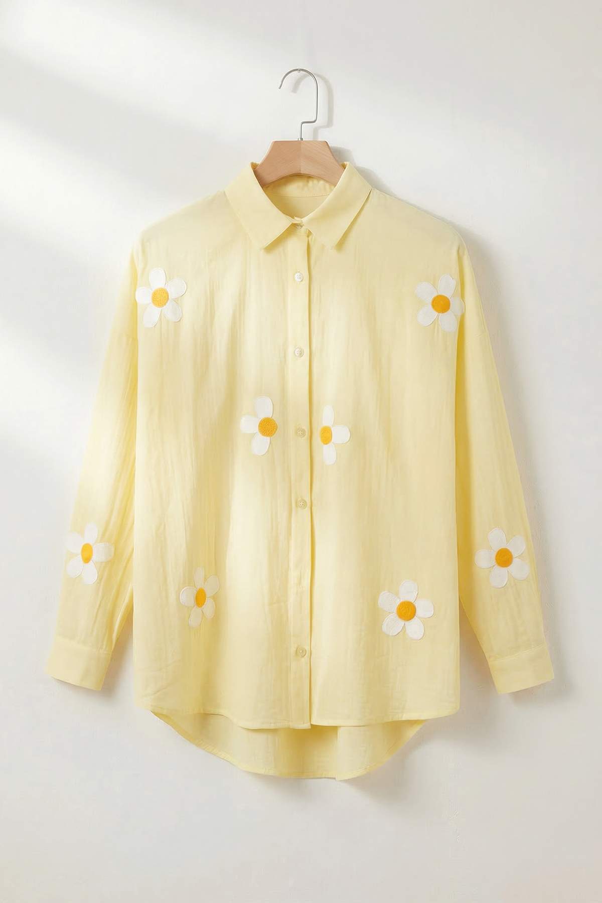 Trendyolmilla  Sarı Oversize Papatya Nakış İşlemeli Müslin Pamuk Gömlek TDRSS26GO00027 - Görsel 4