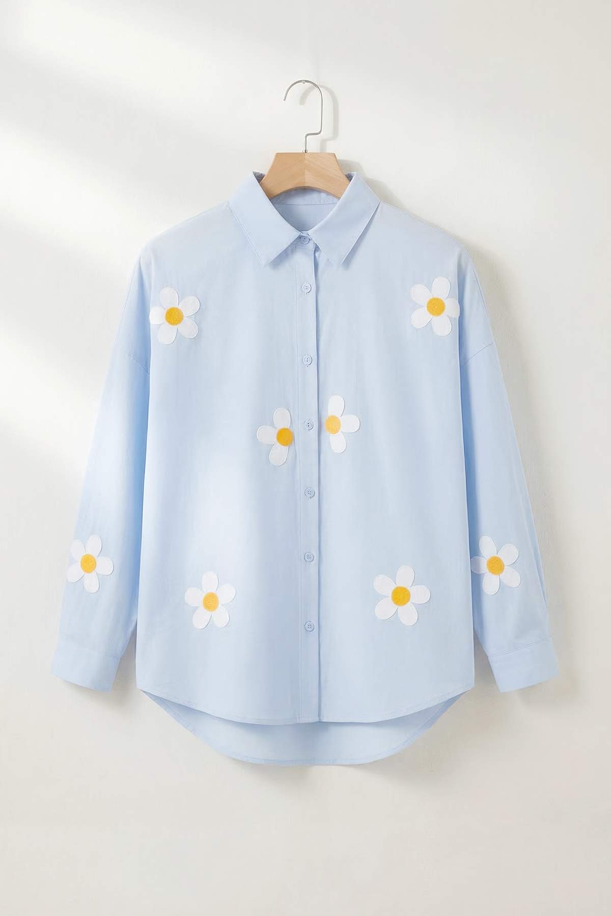 Trendyolmilla  Bebe Mavisi Oversize Papatya Nakış İşlemeli Müslin Pamuk Gömlek TDRSS26GO00027 - Görsel 4