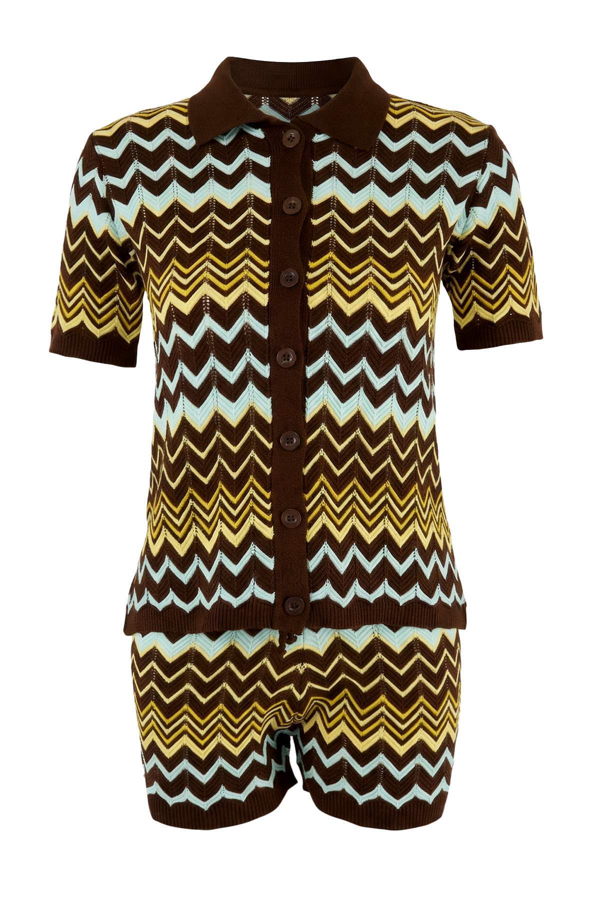 Trendyolmilla  Kahverengi Renk Bloklu Şort-Bluz Triko Alt - Üst Takım TWOSS26AU00050 - Görsel 7