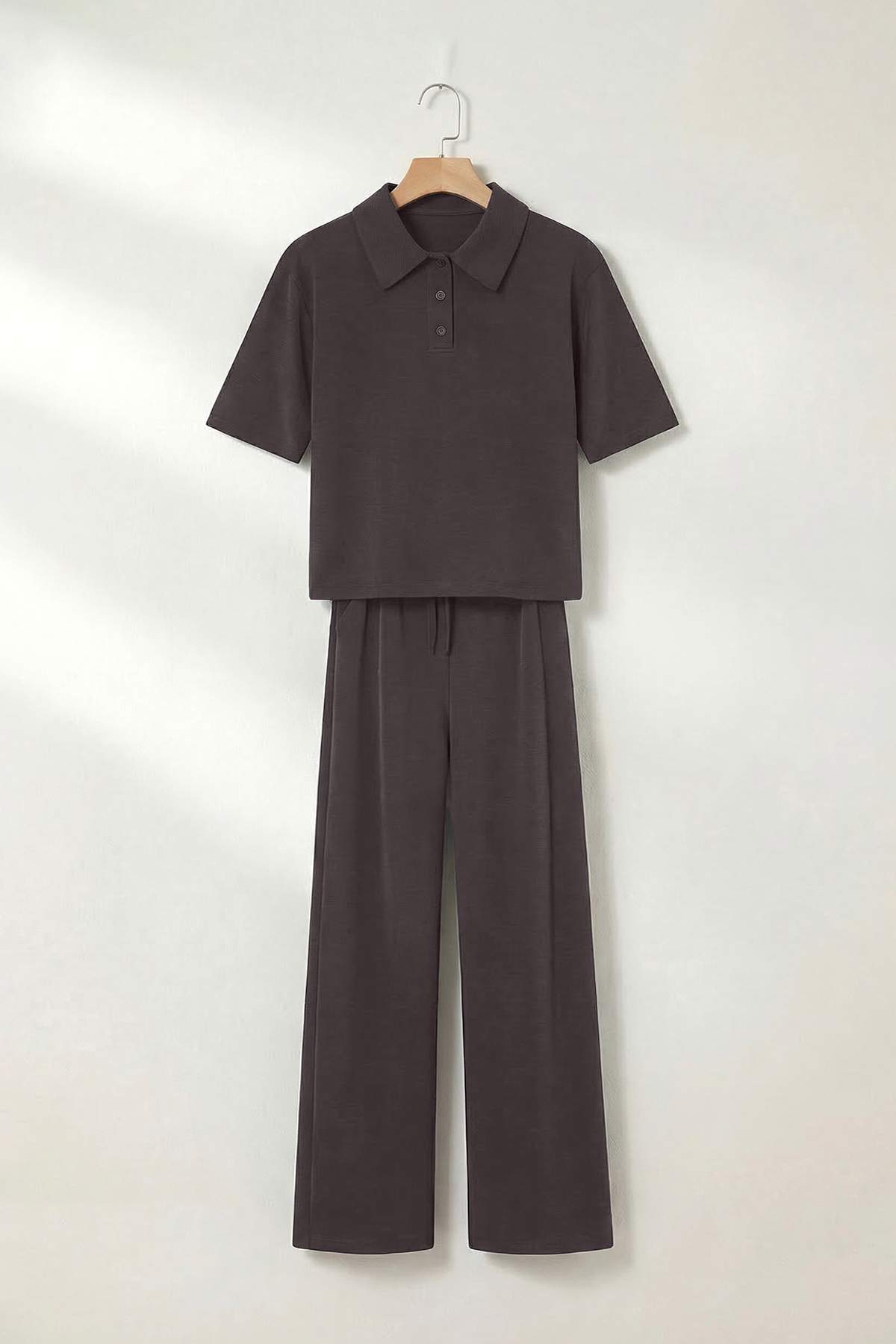 Trendyolmilla  Kahverengi Polo Yaka Rahat Kalıp Modal Pike Alt - Üst Takım TDRSS26AU00020 - Görsel 4