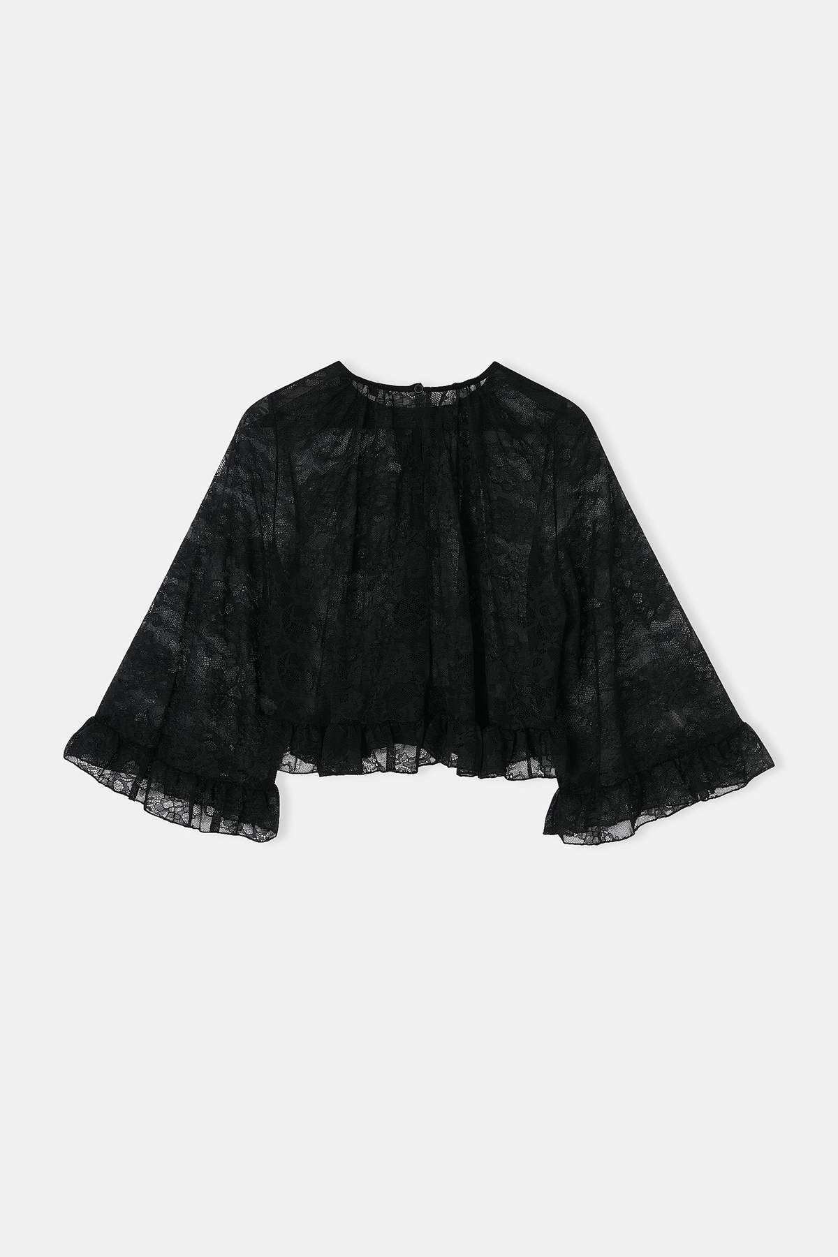Trendyolmilla  Limited Edition Siyah Regular/Normal Kalıp Truvakar Dantel Örme Bluz TWOSS26BZ00592 - Görsel 2