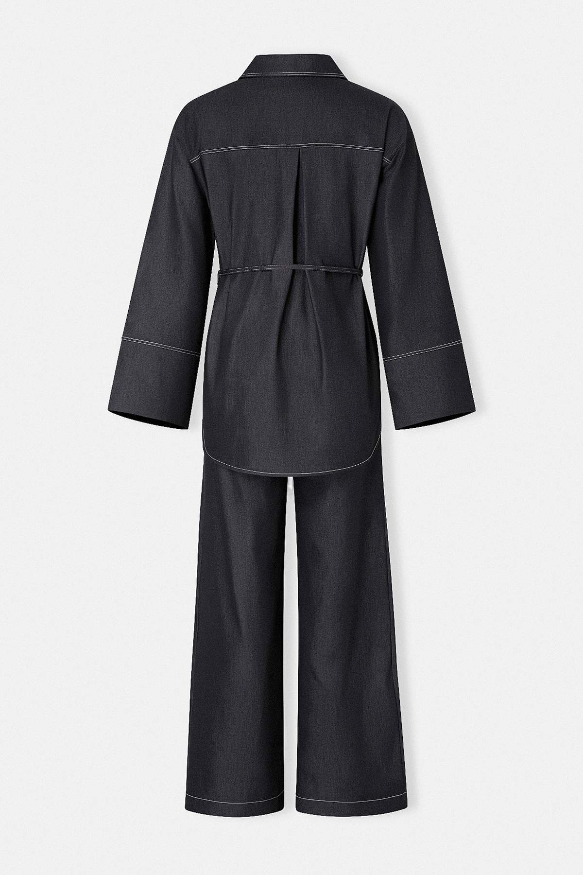 Trendyolmilla  Lacivert Denim Baharlık Beli İpli Gömlek Yaka Rahat Takım TDRSS26AU00016 - Görsel 6