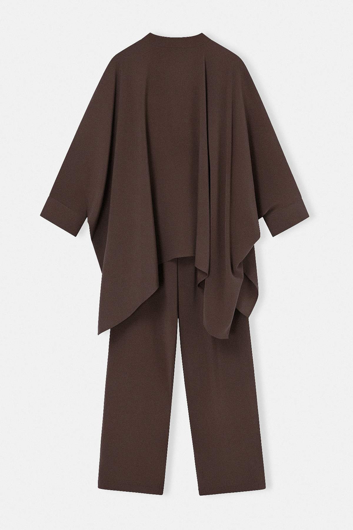 Trendyolmilla  Kahverengi Ekstra Büyük Kalıp Hakim Yaka Panço Gömlek İkili Takım TDRSS26AU00018 - Görsel 5