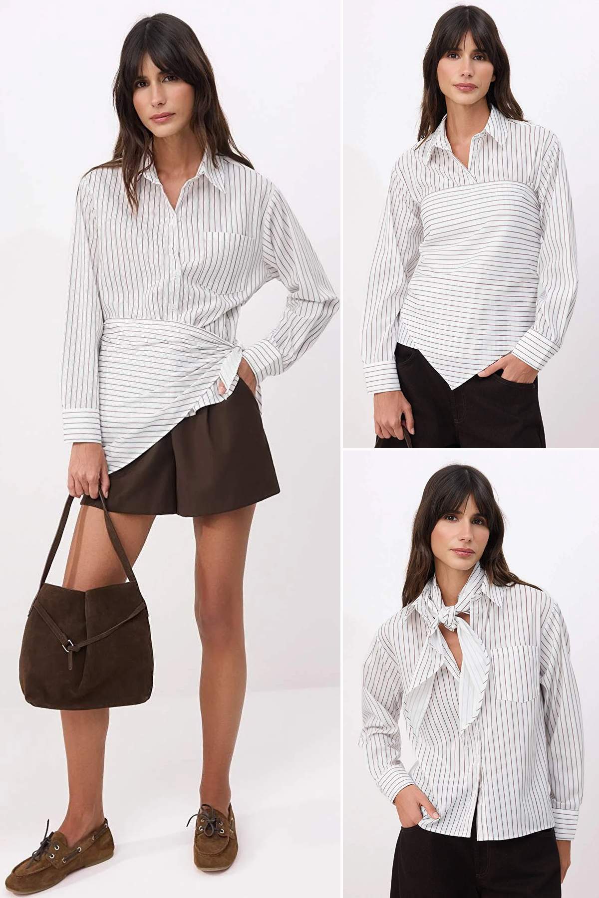 Trendyolmilla  Beyaz-Çok Renkli Çıkarılabilir Fular Detaylı Gömlek TWOSS26GO00008