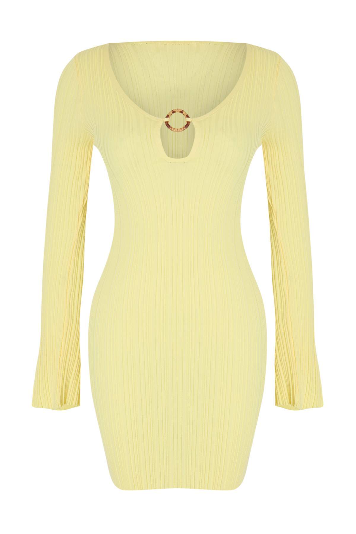 Trendyolmilla  Sarı Triko Aksesuarlı Mini Plaj Elbisesi TBESS26EL00028 - Görsel 4