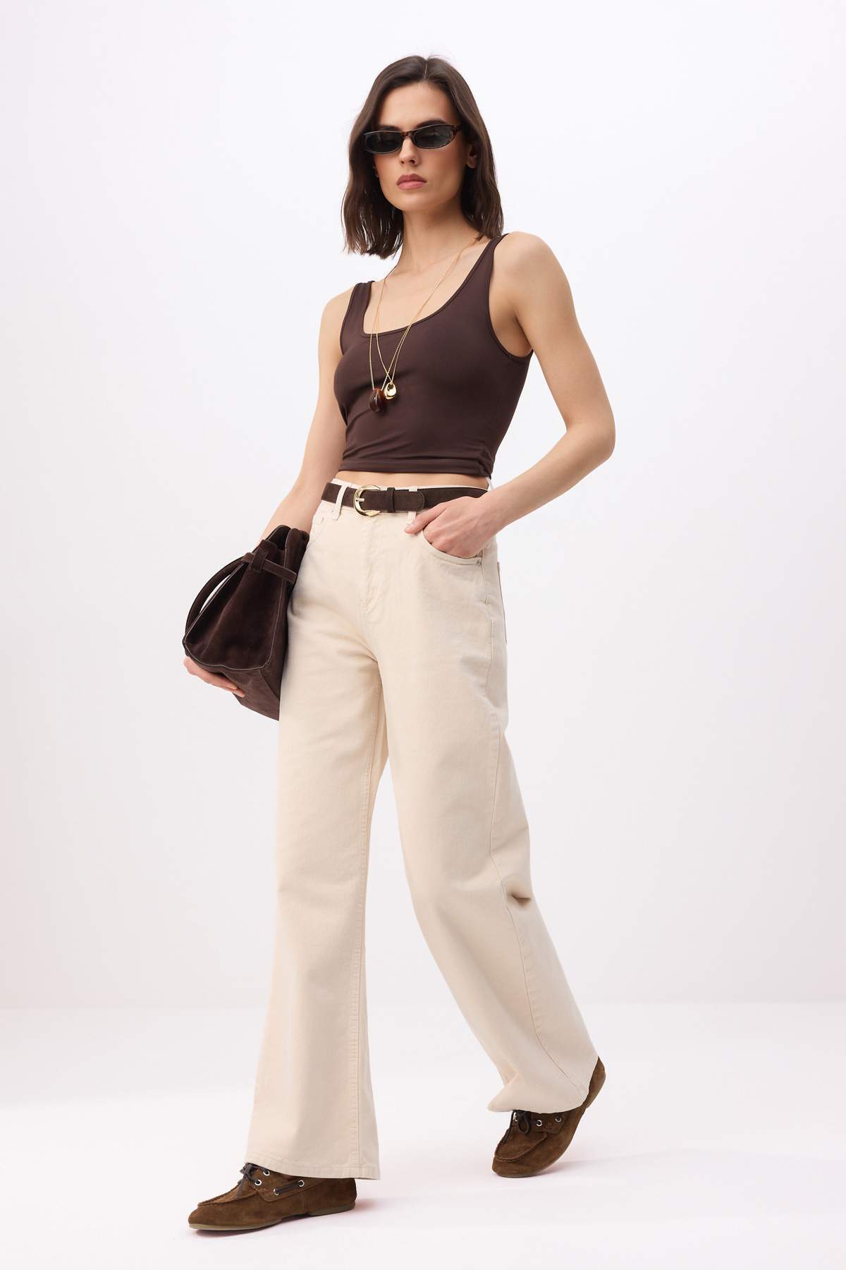 Trendyolmilla  Bej Yüksek Bel %100 Pamuk Wide Leg Geniş Paça Jeans TWOSS26JE00187