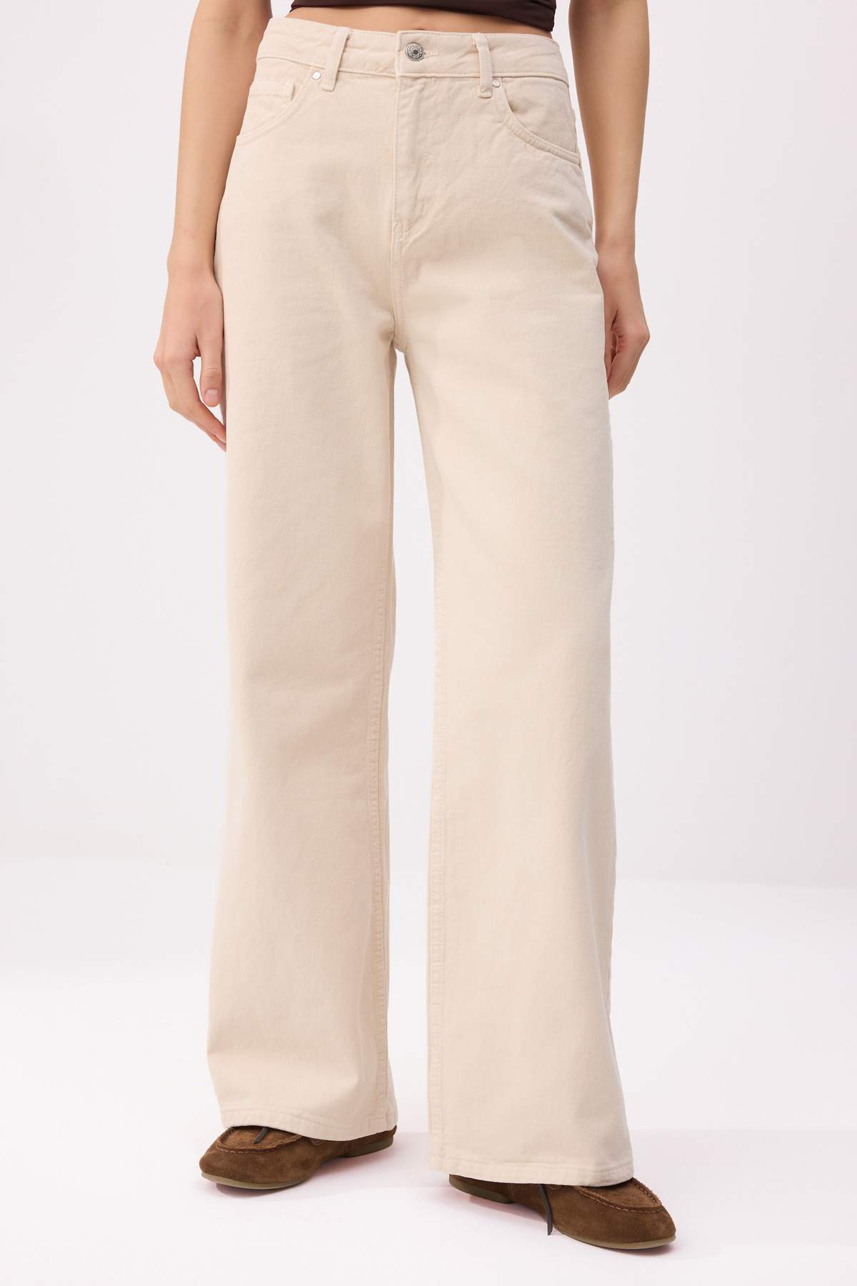 Trendyolmilla  Bej Yüksek Bel %100 Pamuk Wide Leg Geniş Paça Jeans TWOSS26JE00187 - Görsel 3