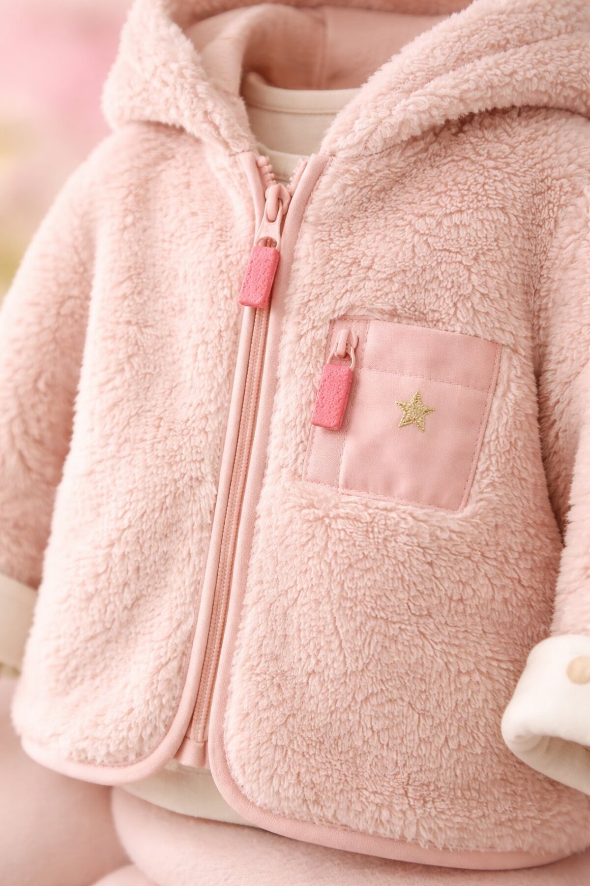 almira anne bebek Kışlık Kız Bebek Mont Renkli Fermuarlı Kapşonlu Peluş Yumuşak fotoğrafı 4 (önizleme)