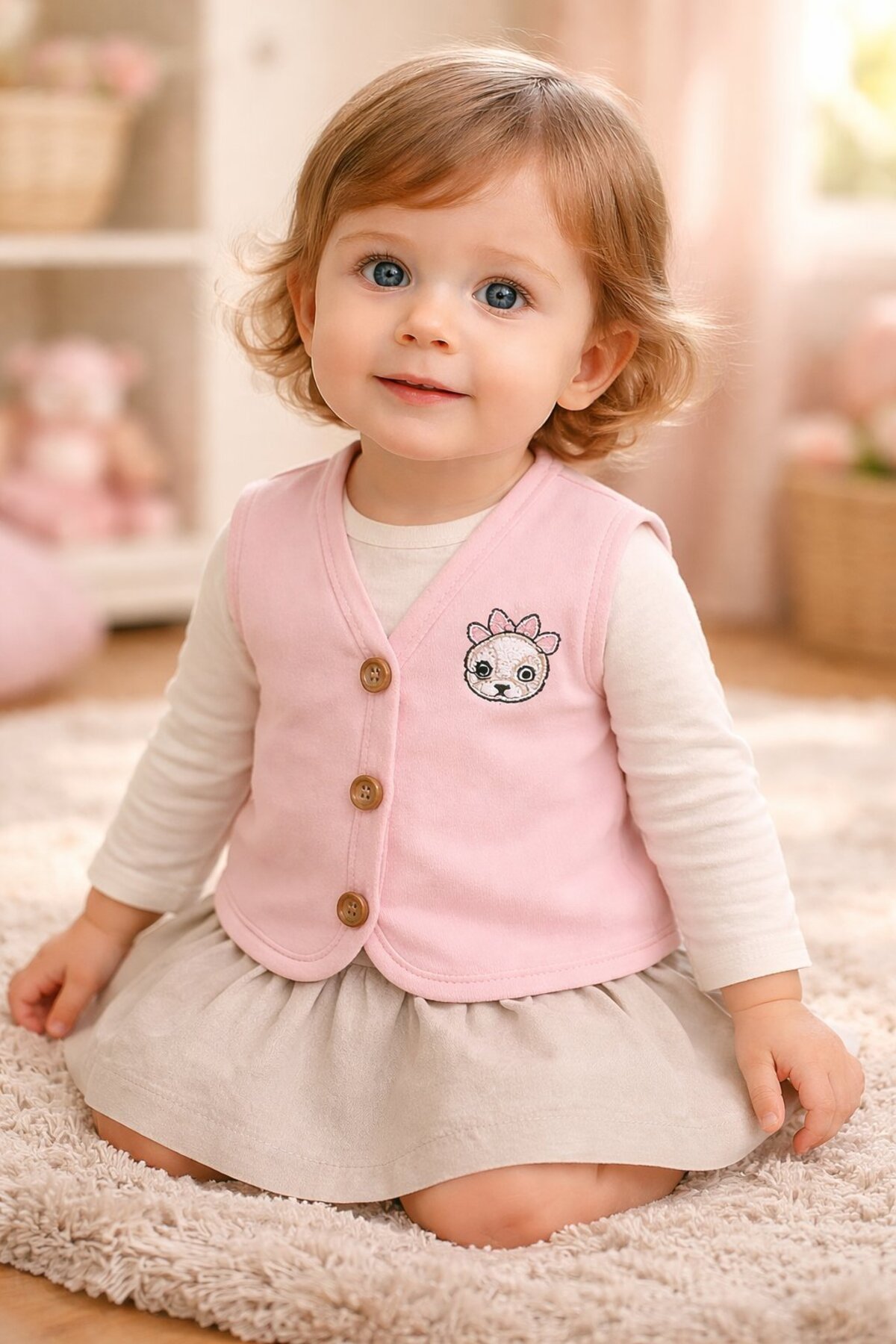 almira anne bebek Bebek Yelekleri Pembe Panda Baskılı Kız Bebek Giyim Seçenekleri fotoğrafı 2 (önizleme)