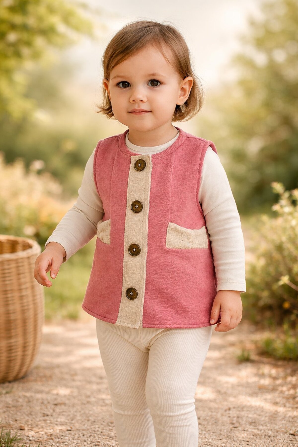 almira anne bebek Yazlık Kız Bebek Yeleği Gül Kurusu Renkli ve Fermuarlı fotoğrafı 2 (önizleme)