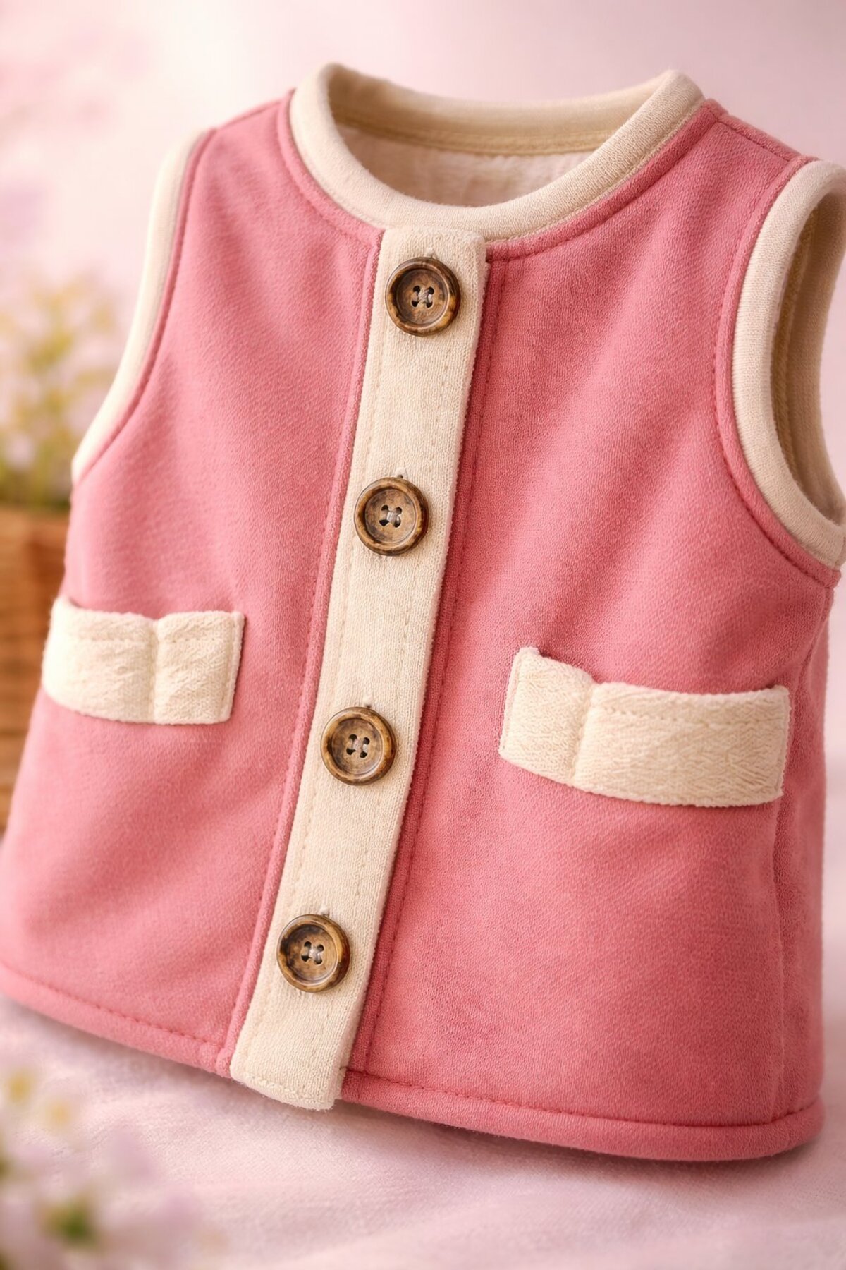 almira anne bebek Yazlık Kız Bebek Yeleği Gül Kurusu Renkli ve Fermuarlı fotoğrafı 4 (önizleme)