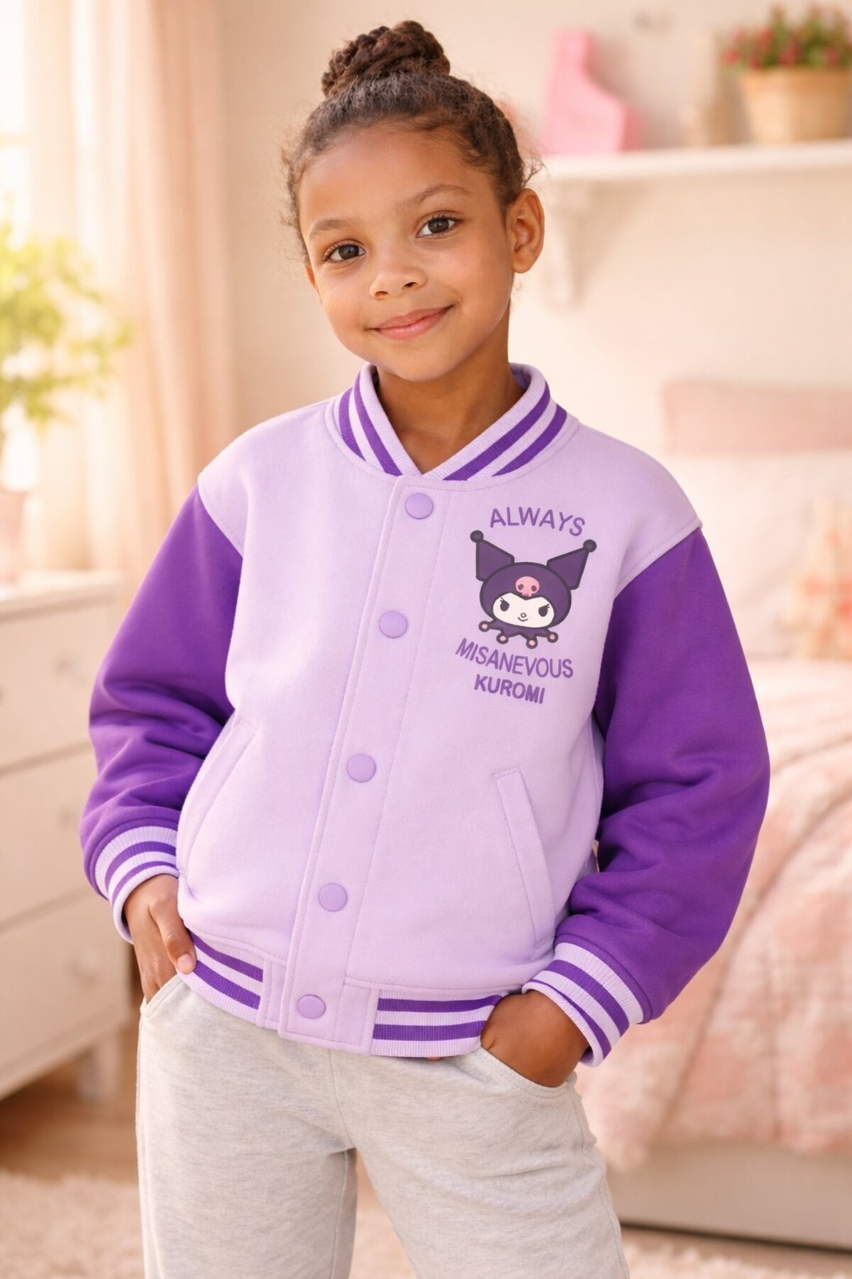 almira anne bebek Kız Çocuk Mont Yazlık Kolej Ceket Baskılı Mor Renkli Şardonlu fotoğrafı 2 (önizleme)