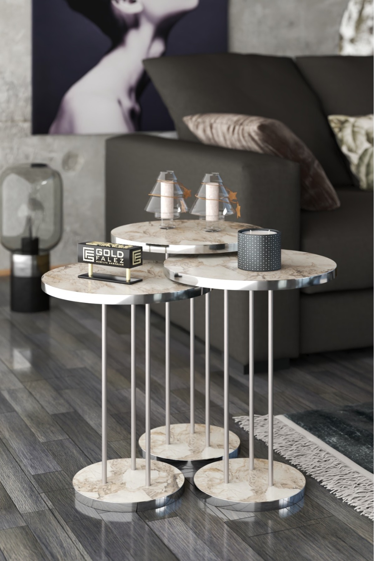 Zigon Coffee Table Terra Set of 3 Ephesus Silver