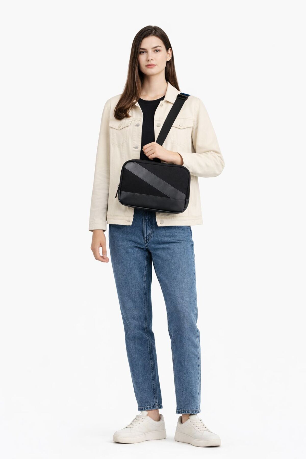 Aggu Bebe  Unisex Siyah Çapraz Mini Çanta Ayarlanabilir Askılı Yan Çanta Deri Detaylı Omuz Çantası - Görsel 7