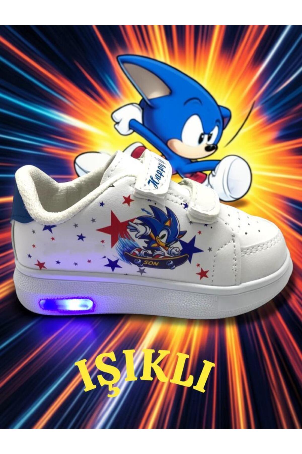 ellaboni Mavi Hızlı Koşan Kirpi Baskılı Işıklı Erkek Çocuk Spor Ayakkabı Sneaker