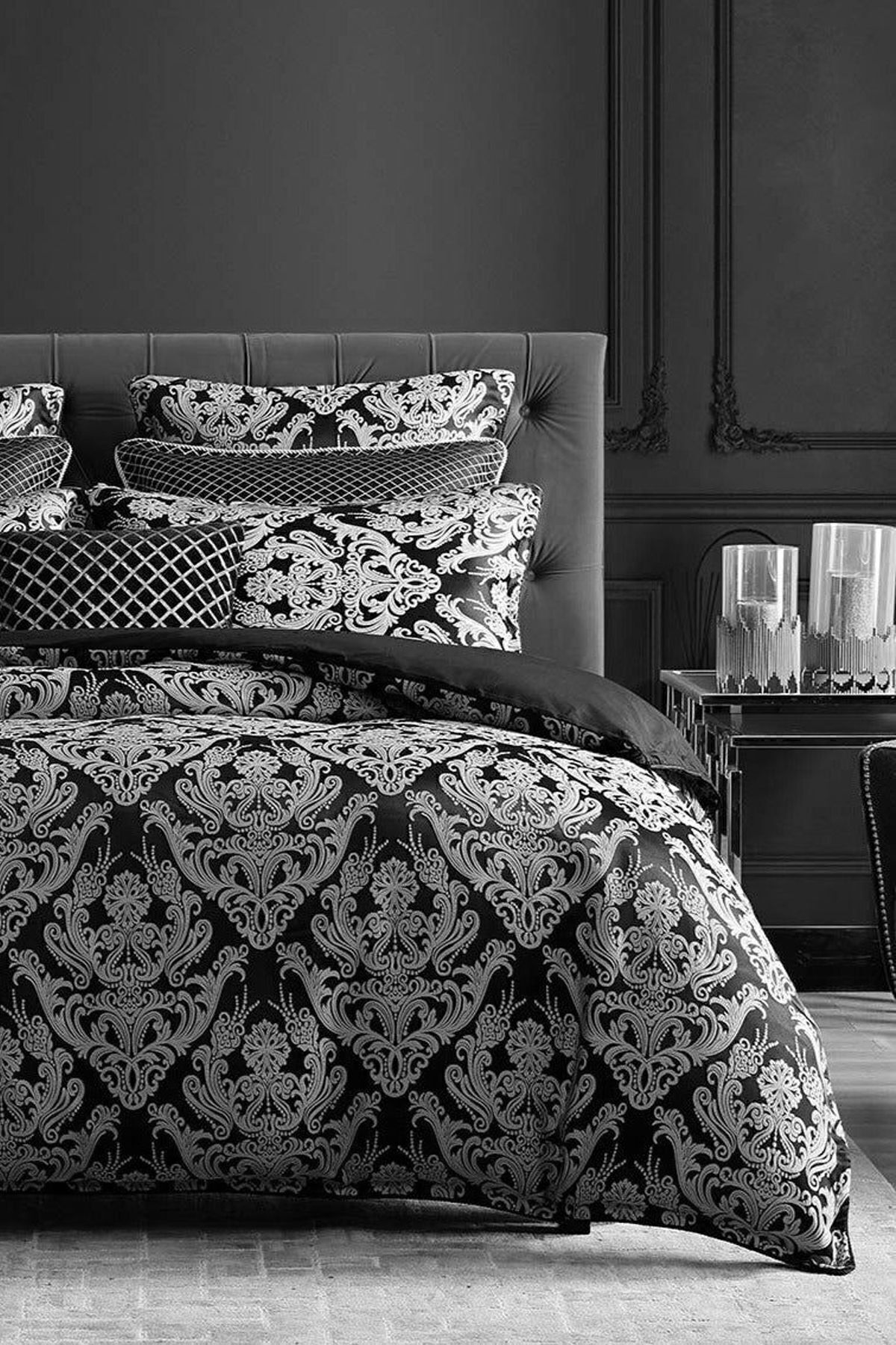 İQON Lastikli Çarşaflı Nevresim Takımı Çift Kişilik DAMASK Gri fotoğrafı 3 (önizleme)