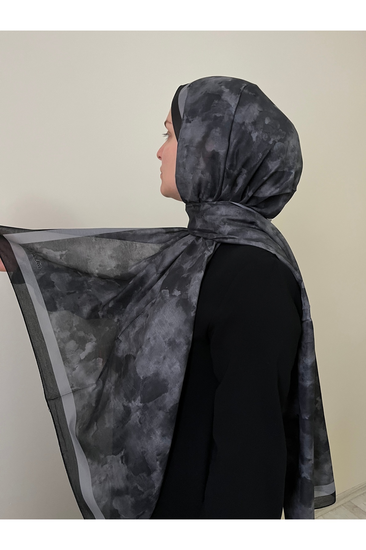 ESSLERA  Bulut Desen Siyah Soft Şal - Kayma Yapmaz - Premium Şal - Görsel 2