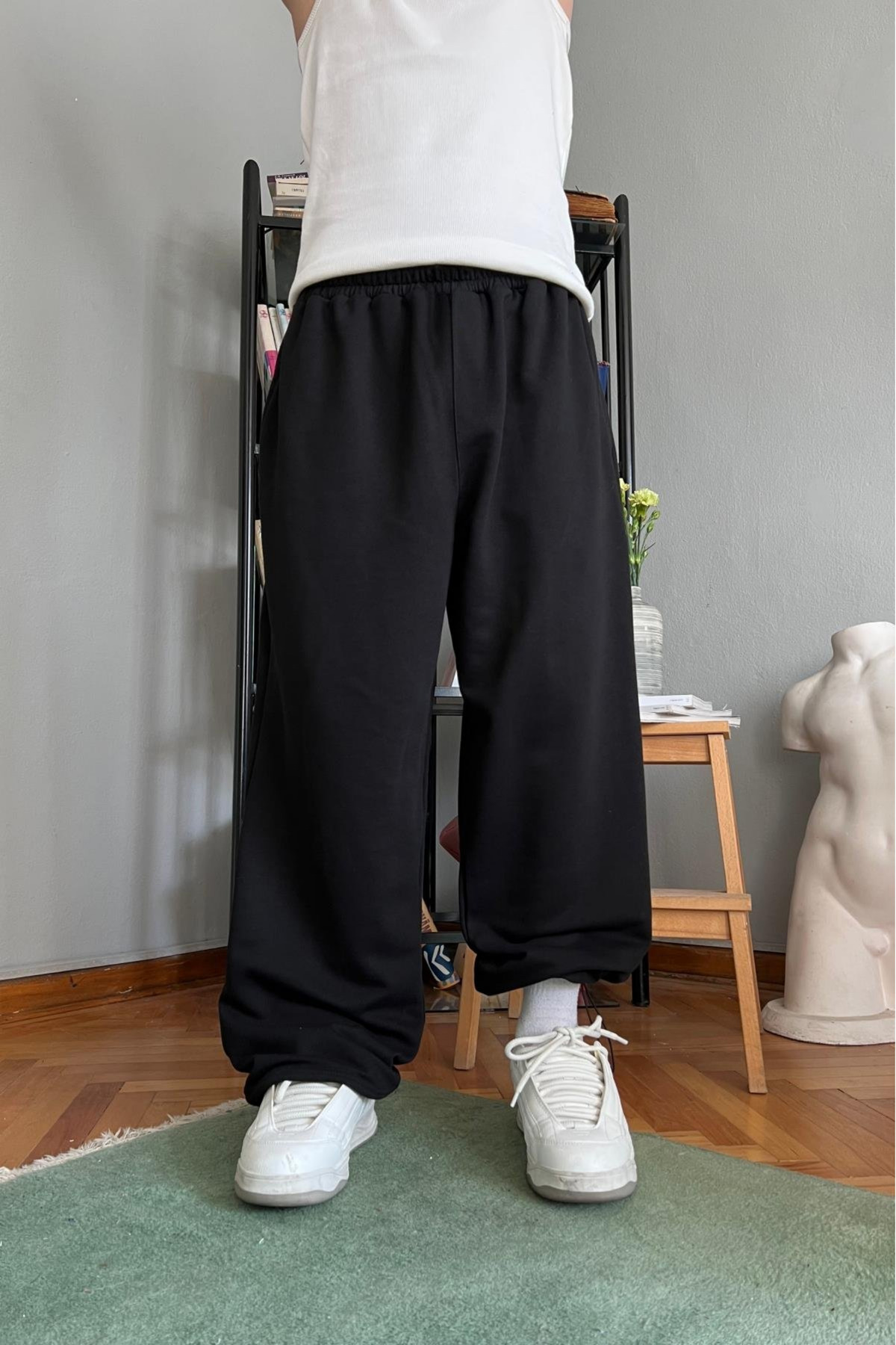 vladivosto  Büyük Beden Ekstra Bol Siyah Gri Yazlık Paçası Ayarlanabilir Baggy Bol Kalıp Oversize Eşofman Altı - Görsel 3