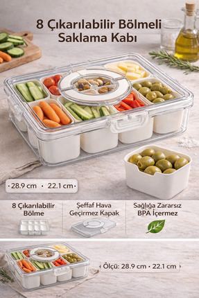 GLOW LUXE 8 Bölmeli Taşınabilir Kilit Kapaklı Saklama Kabı Kahvaltılık Organi...