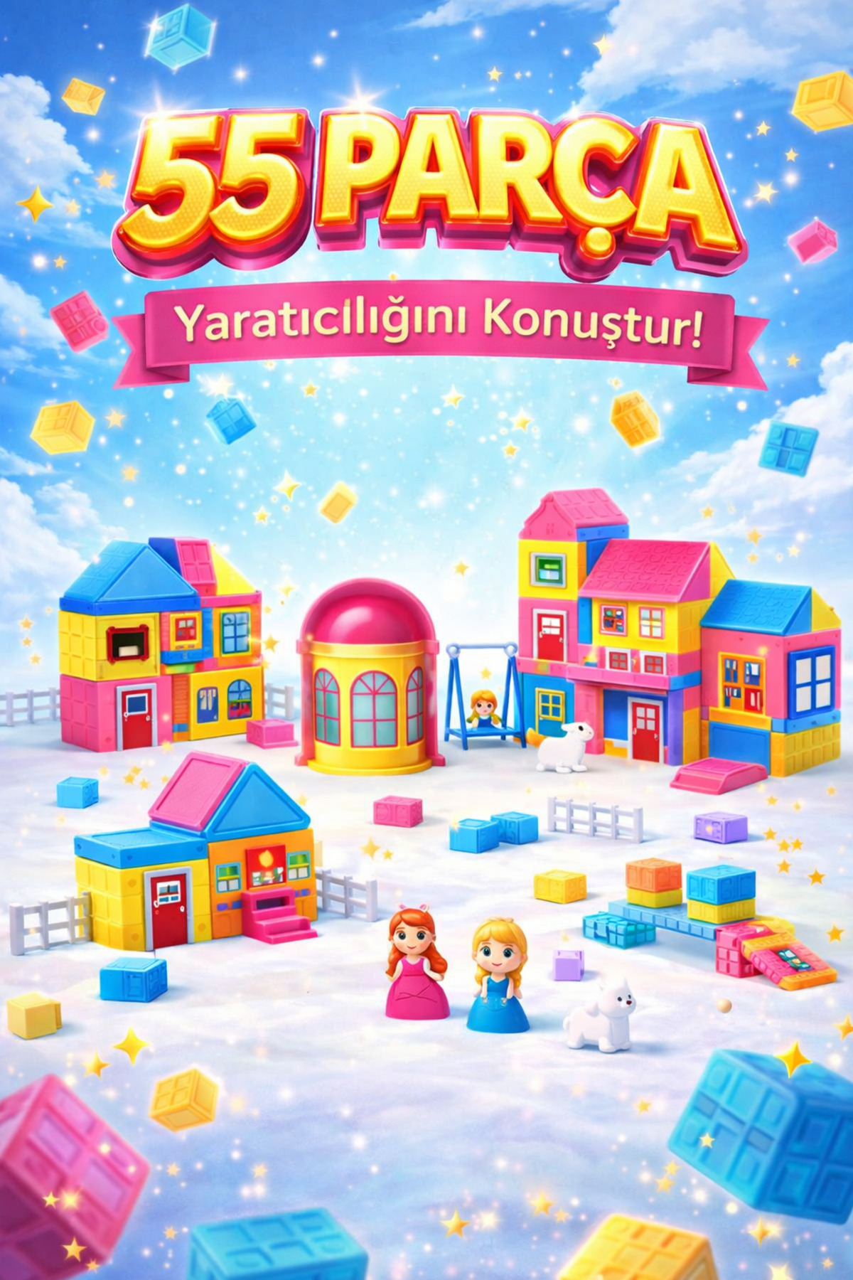 ZİVENTA 55 Parça Manyetik Blok-Yapı Seti Eğitici STEM Oyuncak Çocuklar İçin Manyetik Ev Kurma Oyuncağı fotoğrafı 2 (önizleme)