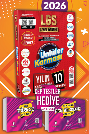 Ünlüler Karması 2026 LGS 8.Sınıf Genel Karma Deneme Seti 10lu (2 Online Denem...