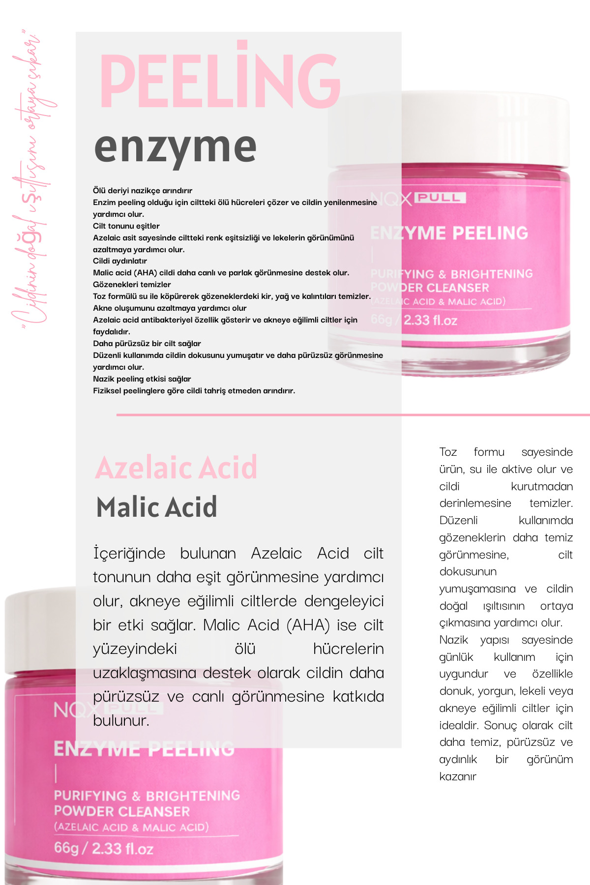 Enzyme Toz Peeling Temizleyici Arındırıcı ve Aydınlatıcı (Azelaic Acid & Malic Acid) 66g — pelng — تصویر 2 از 3