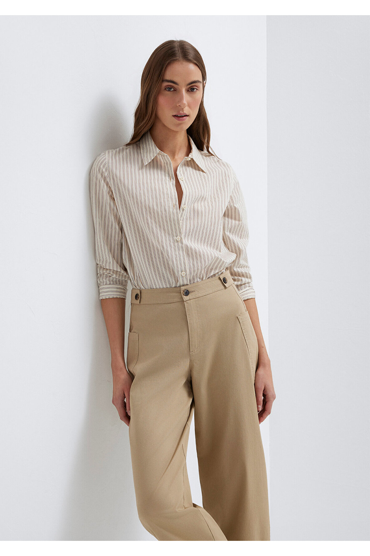 Mavi  Çizgili Bej Gömlek Regular Fit / Normal Kesim 1211389-85431 - Görsel 3