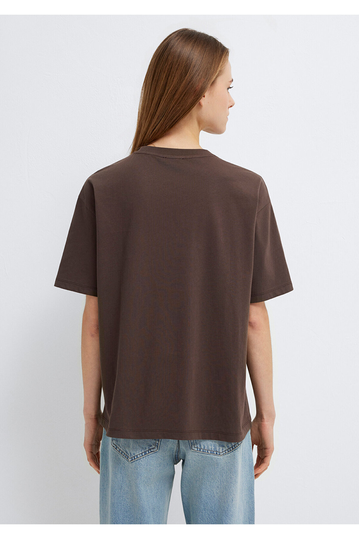 Mavi  Slogan Baskılı Kahverengi Tişört Loose Fit / Bol Rahat Kesim 1614012-88067 - Görsel 6