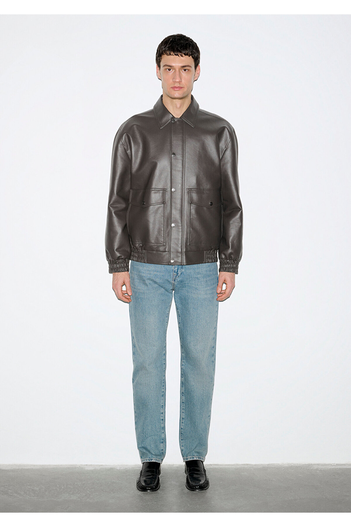 Mavi  Kahverengi Suni Deri Ceket Loose Fit / Bol Rahat Kesim 0110796-70219 - Görsel 7