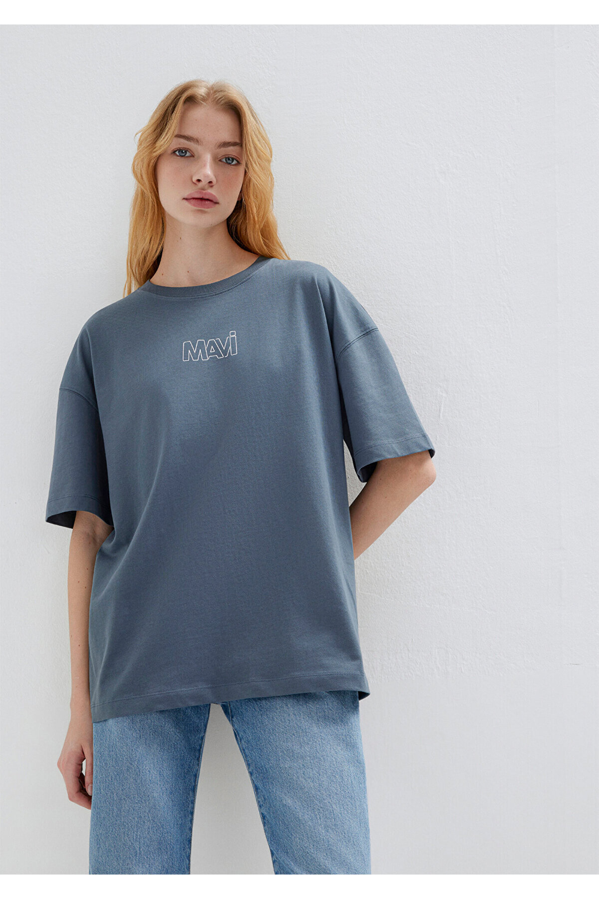 Mavi  Logo Baskılı Lacivert Tişört Oversize / Geniş Kesim 1611592-80776 - Görsel 2